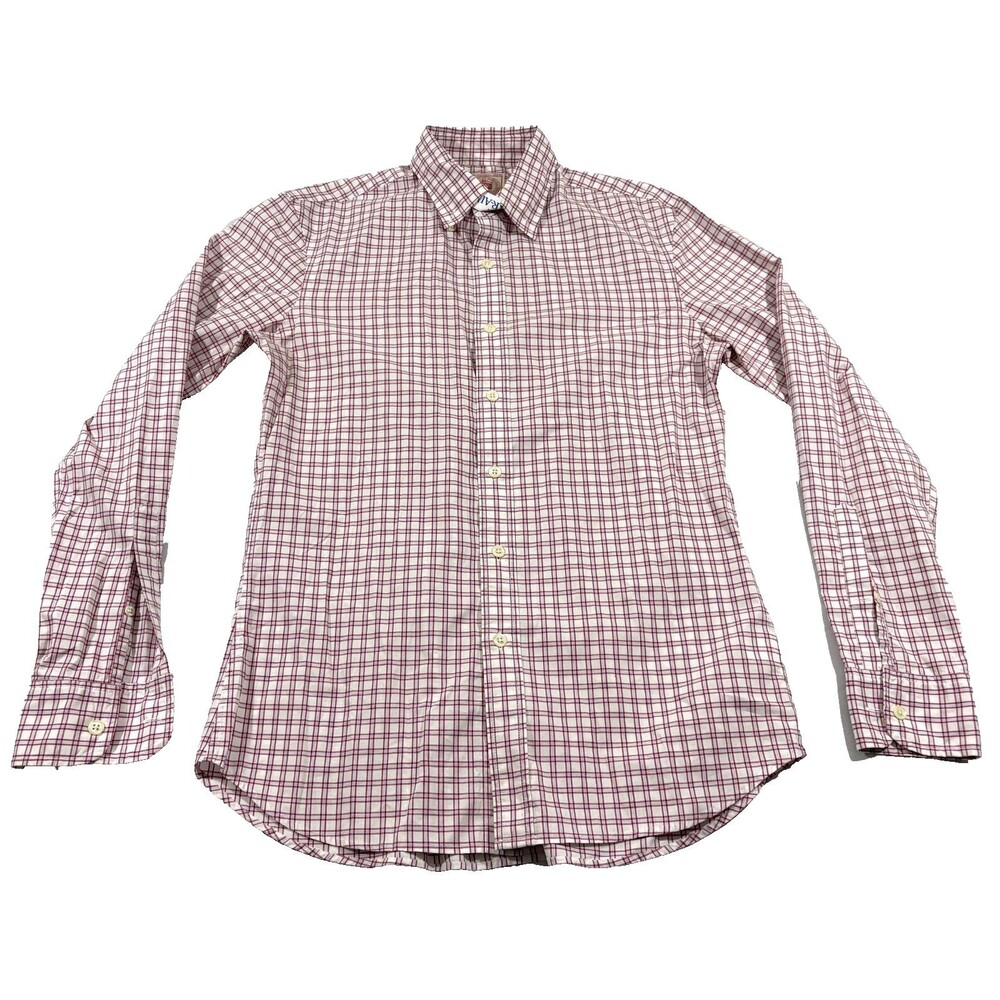 J. Press Oxford Checkered Red White Long Sleeve Cotton Dress Shirt Sz XS USA